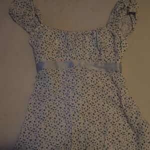 Hollister White and Blue Floral Babydoll top
